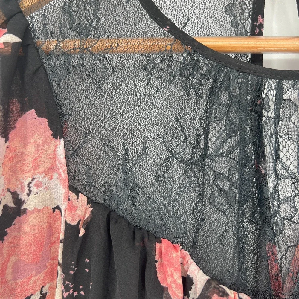Free People Boho Peplum Babydoll Top XS Softgrunge Romantic Lace Sheer Ruffle